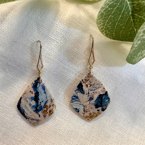 Blue, White, & Gold Foil Earrings