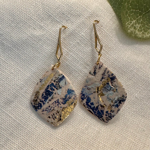 Blue, White, & Gold Foil Earrings