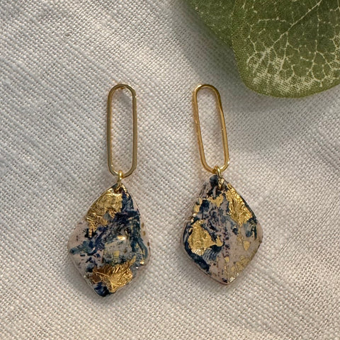 Blue, White and Gold Foil Earrings