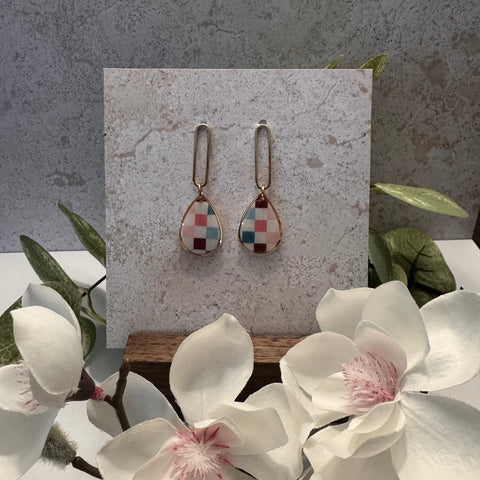 Burgundy, Green, Rose & White Earrings