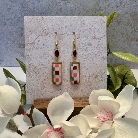 Burgundy, Green, Rose & White Earrings