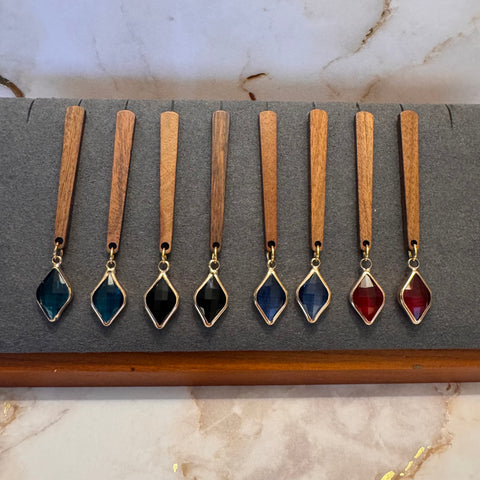Wood Dangle with Gemstone Charm