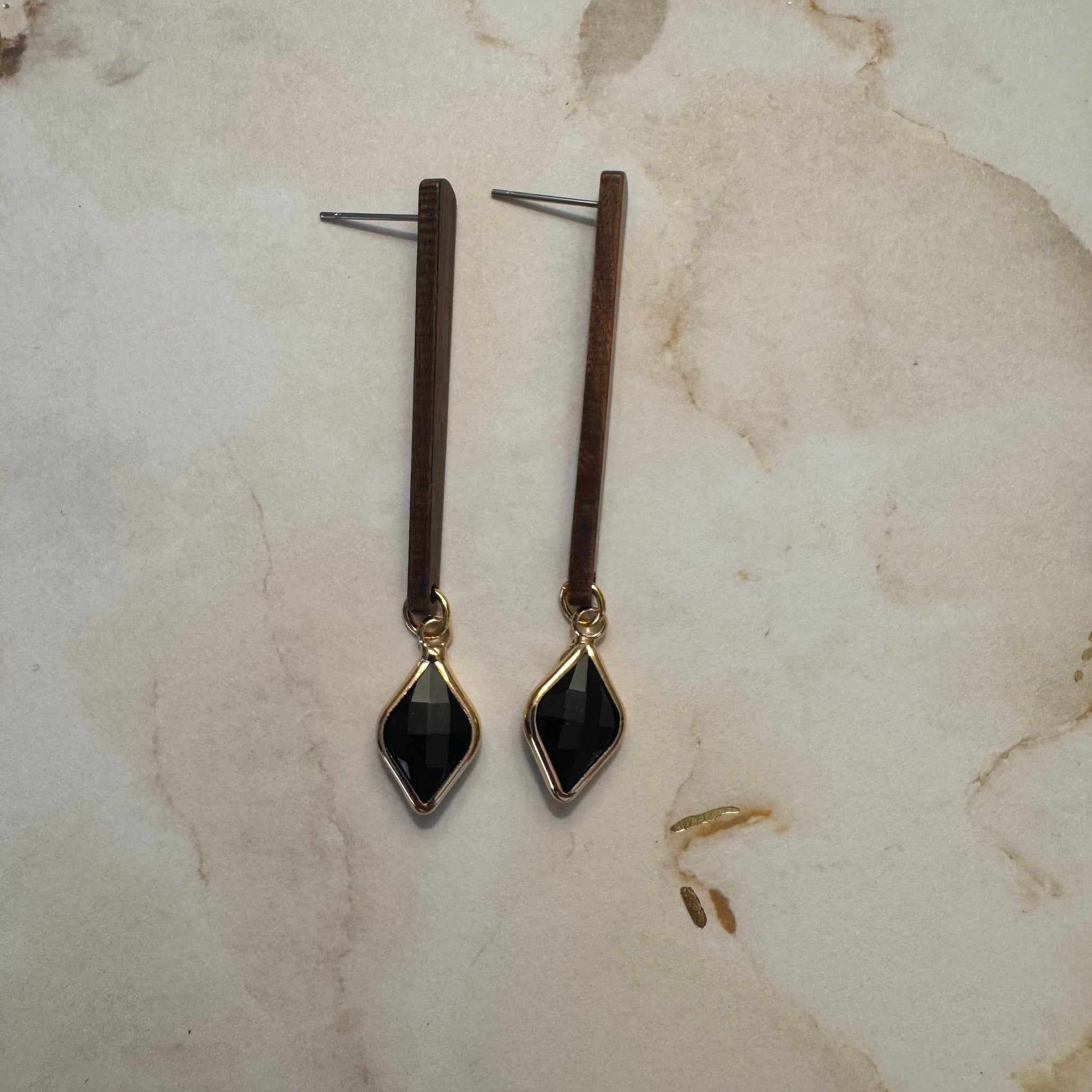 Wood Dangle with Gemstone Charm