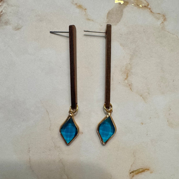 Wood Dangle with Gemstone Charm