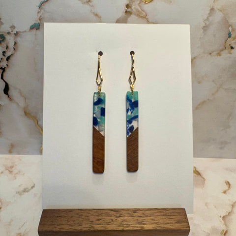 Long Dangle - Wood with Turquoise and Blue Resin