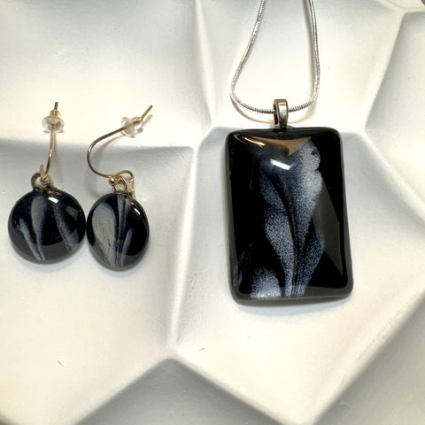 Hand Painted Pendant and Earrings