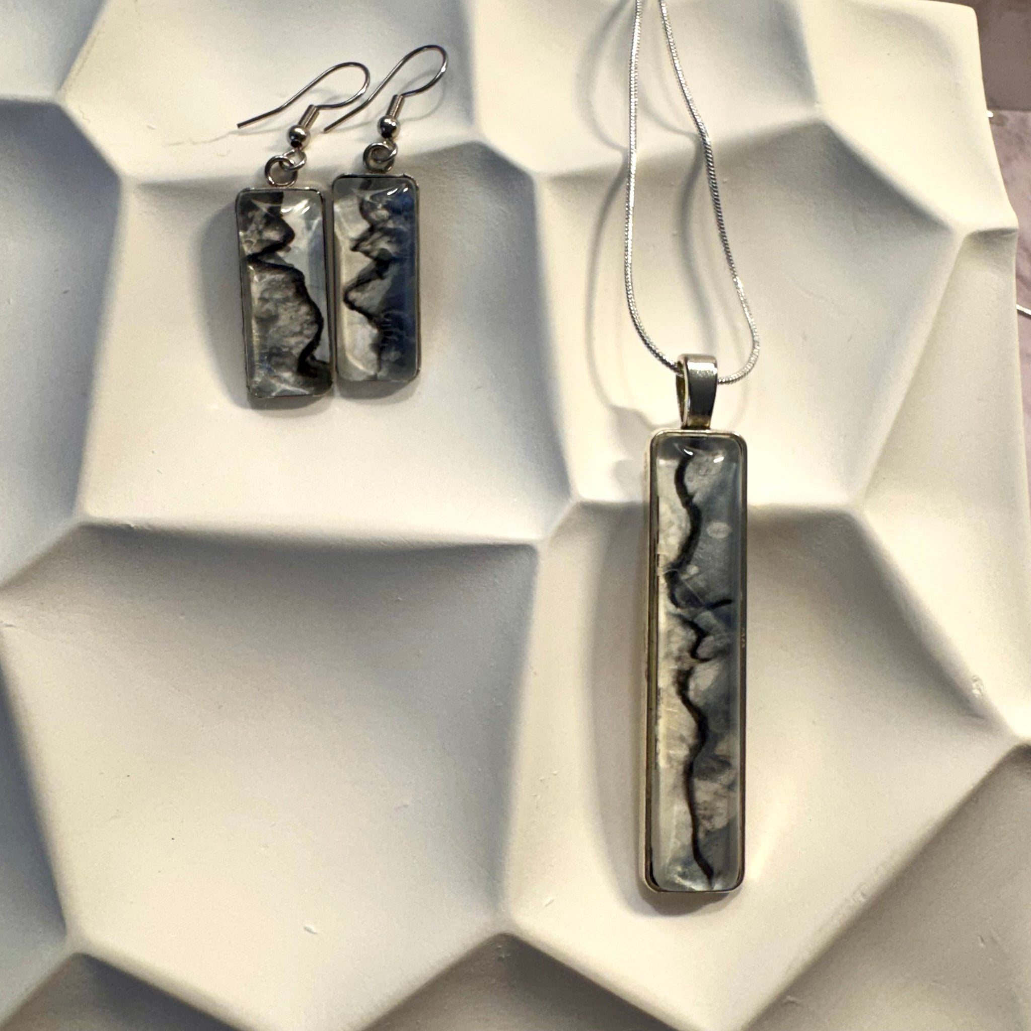 Hand Painted Pendant and Earrings.