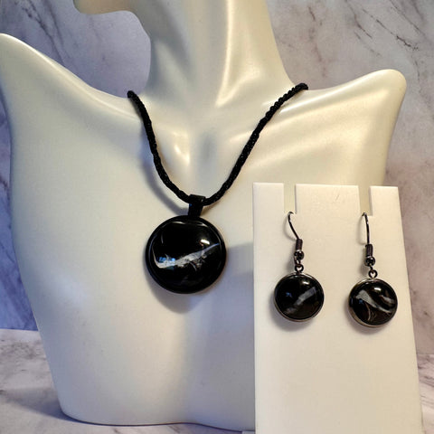 Hand Painted Pendant and Earrings